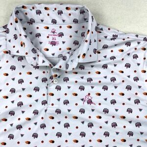 Rhoback Mens XL Basketball Print Performance Polo Shirt White Flaming Hoops Golf